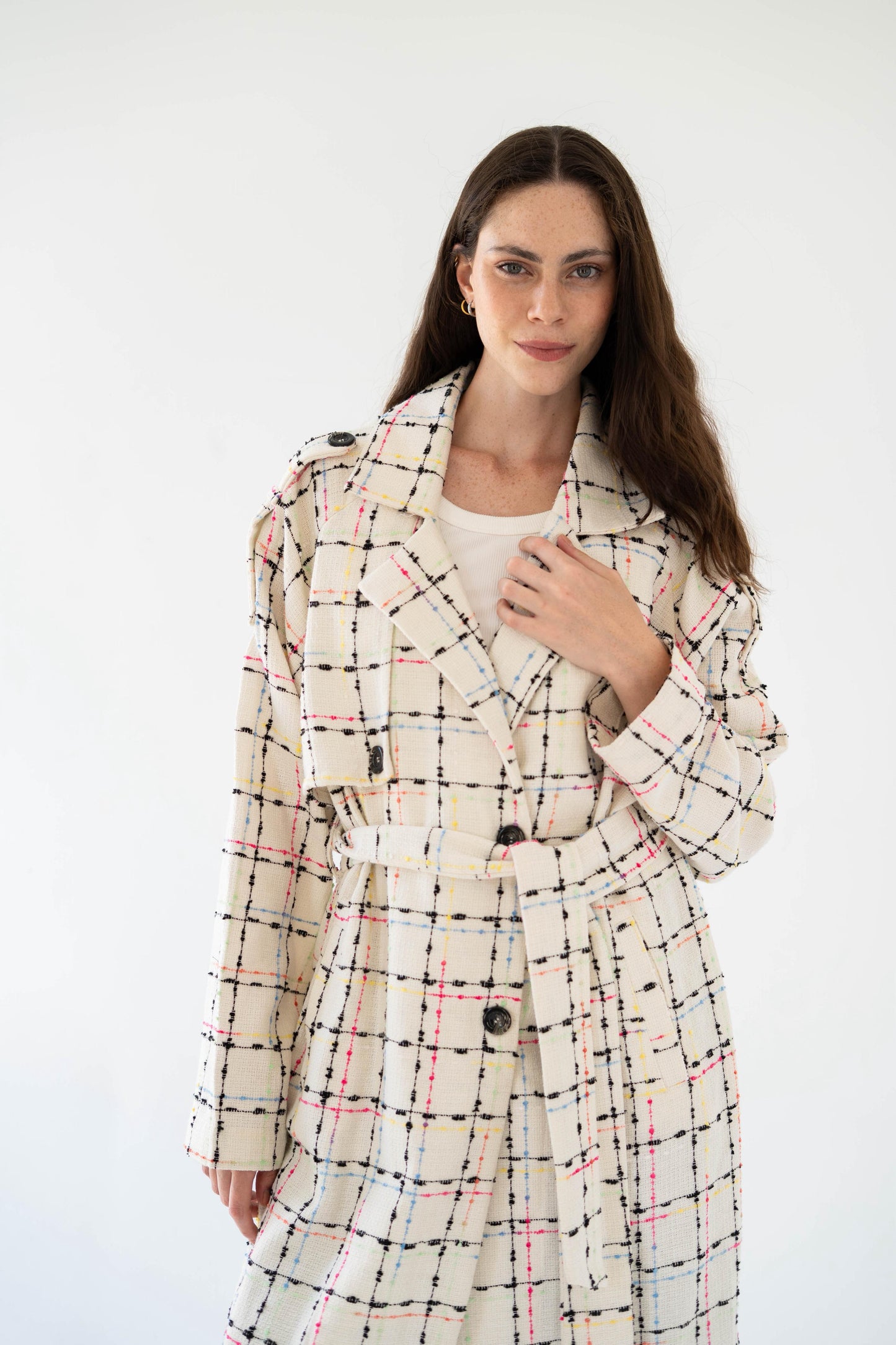 Cozy Check Coat -White-Women