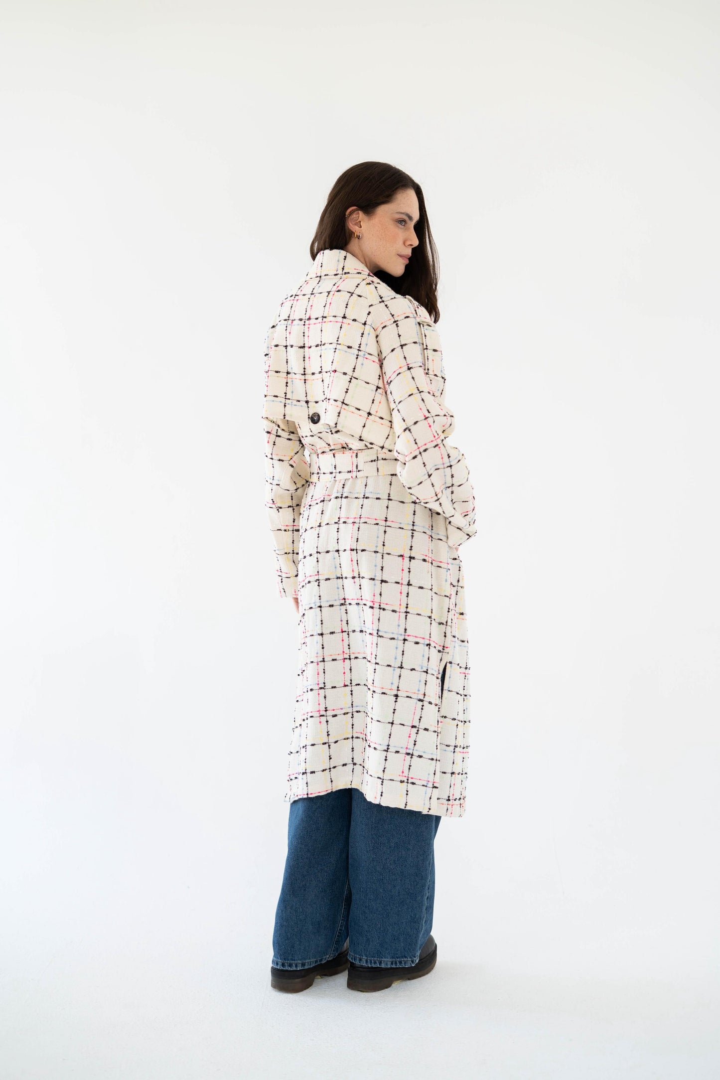 Cozy Check Coat -White-Women