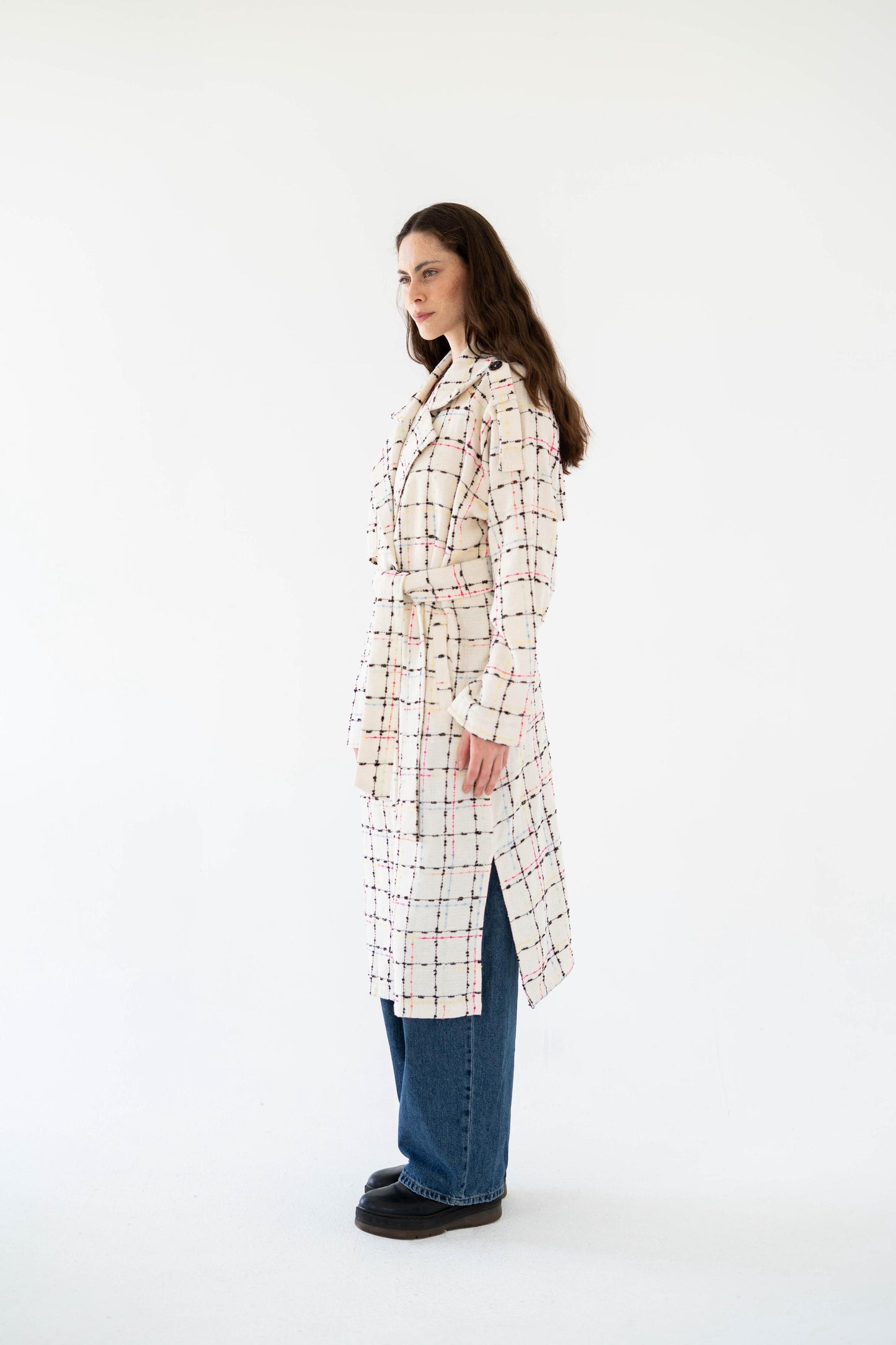 Cozy Check Coat -White-Women