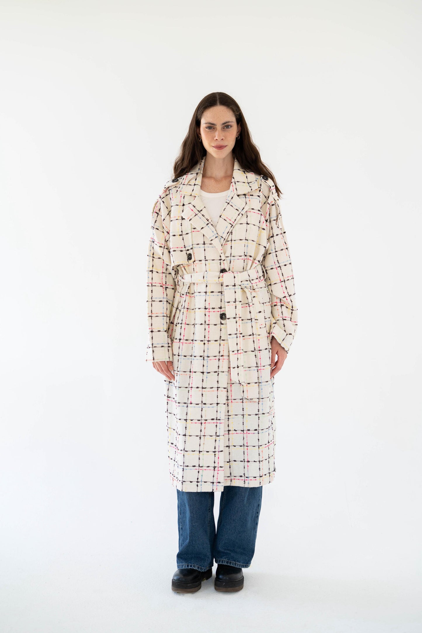 Cozy Check Coat -White-Women