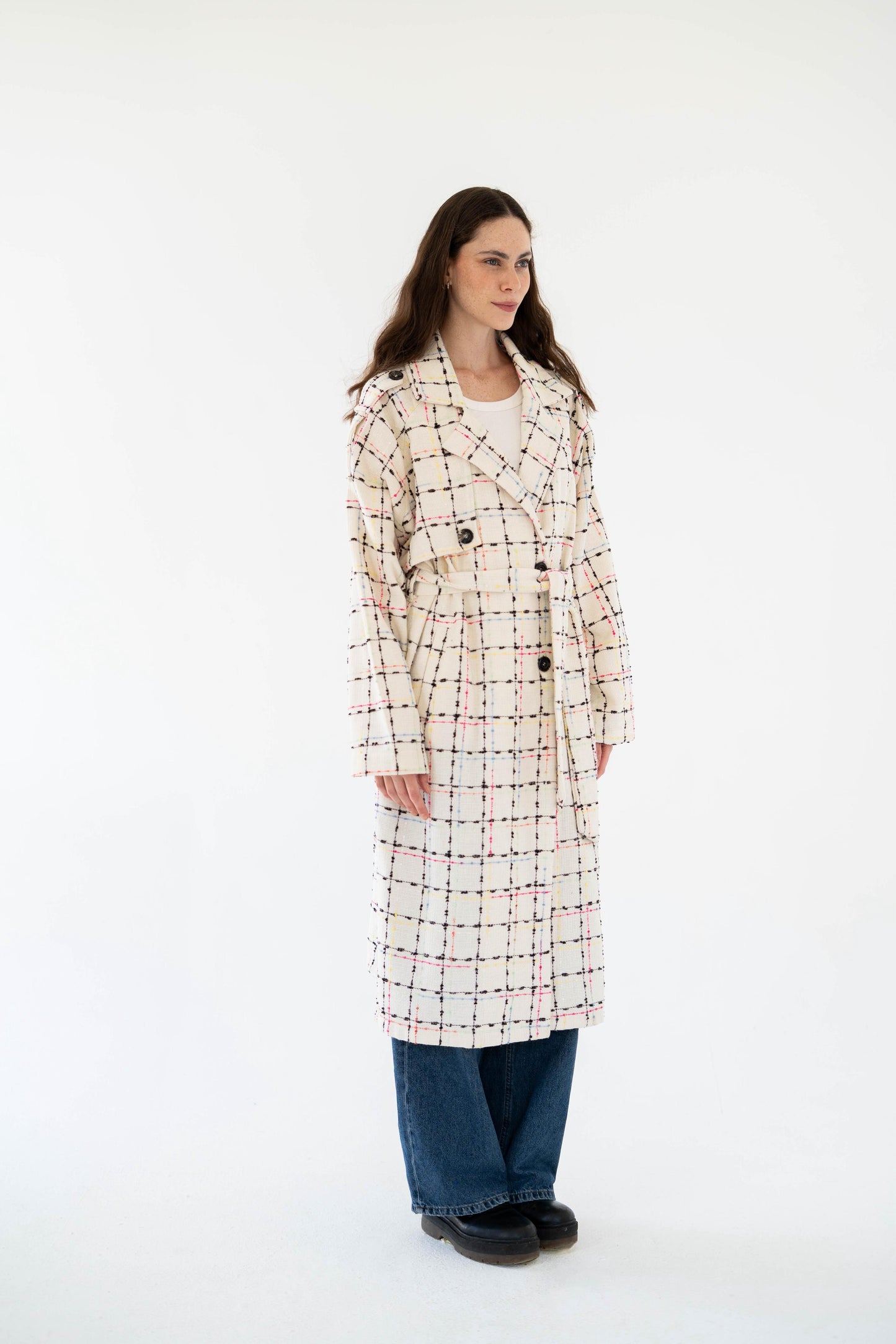 Cozy Check Coat -White-Women