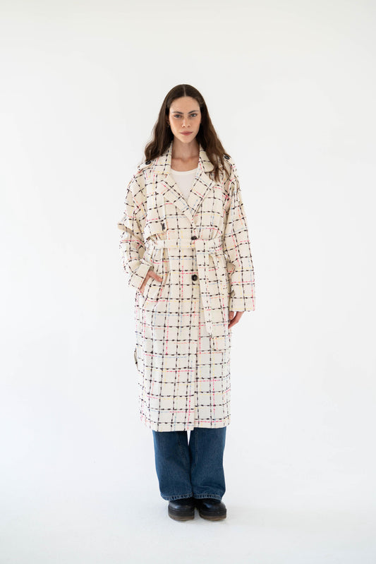 Cozy Check Coat -White-Women