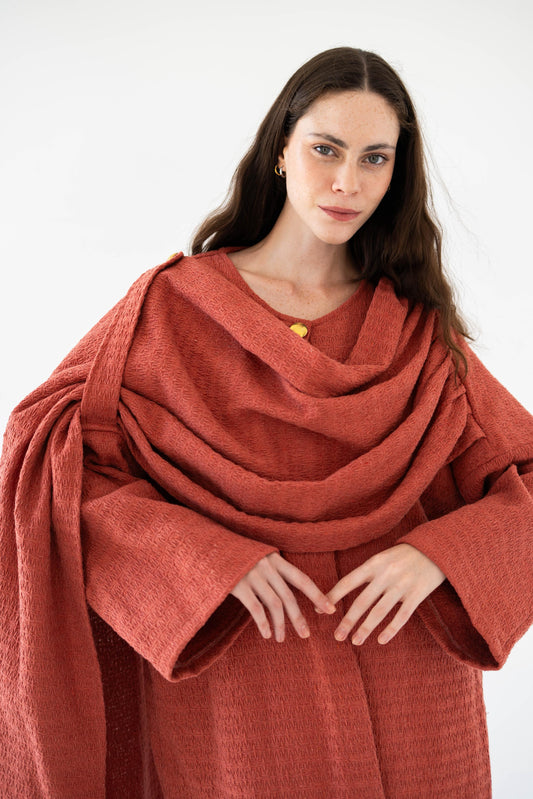 Lina Scarfed Coat-Women- Rust