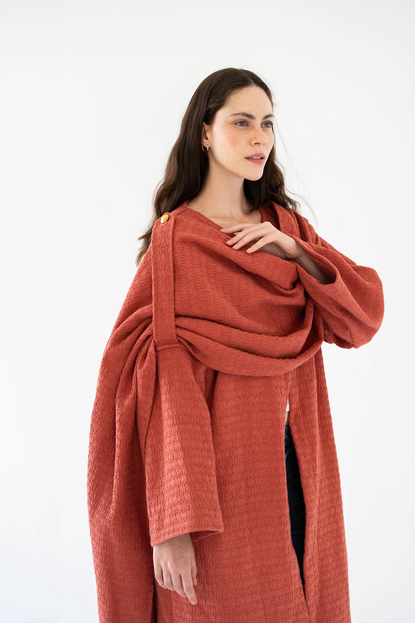 Lina Scarfed Coat-Women- Rust