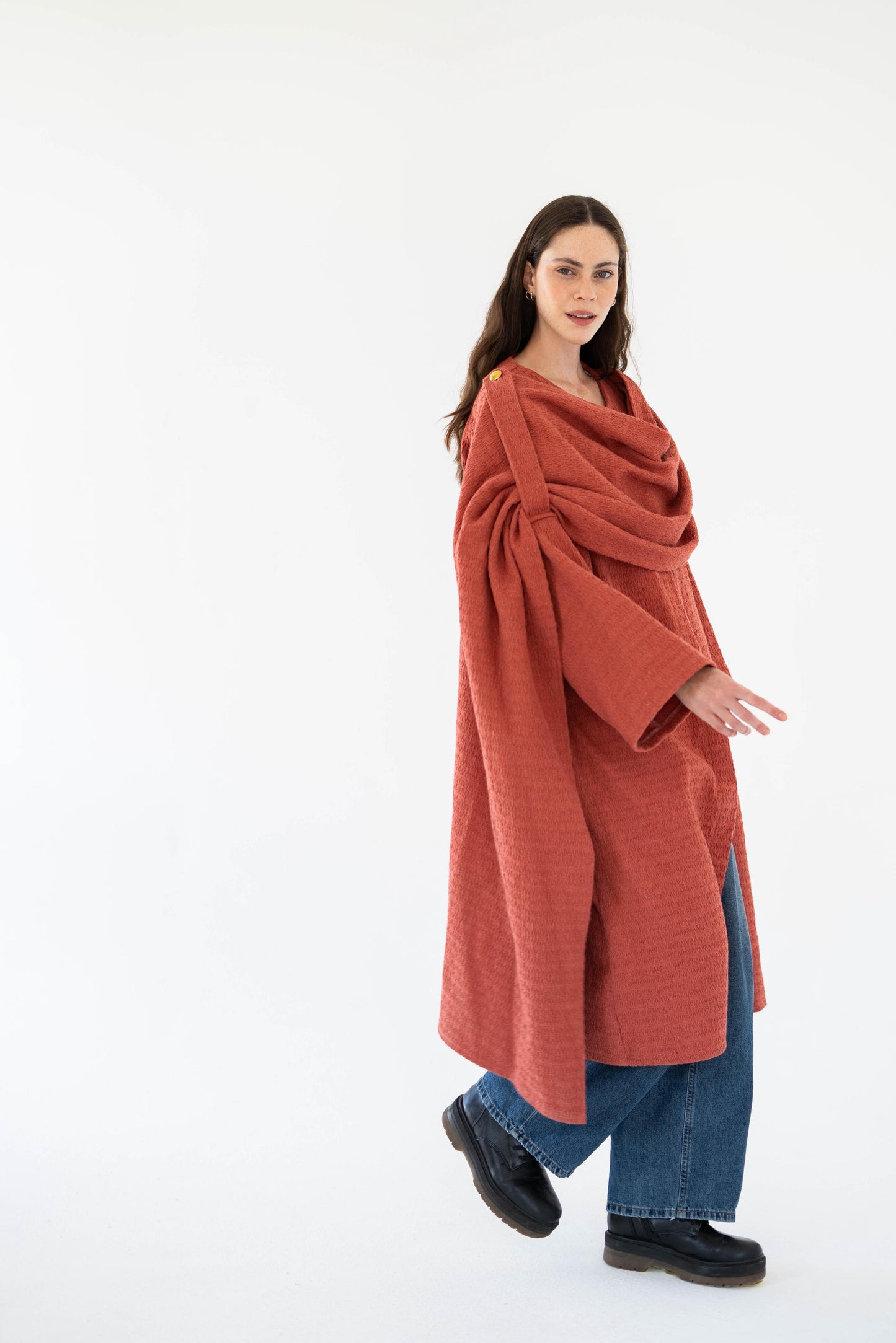 Lina Scarfed Coat-Women- Rust