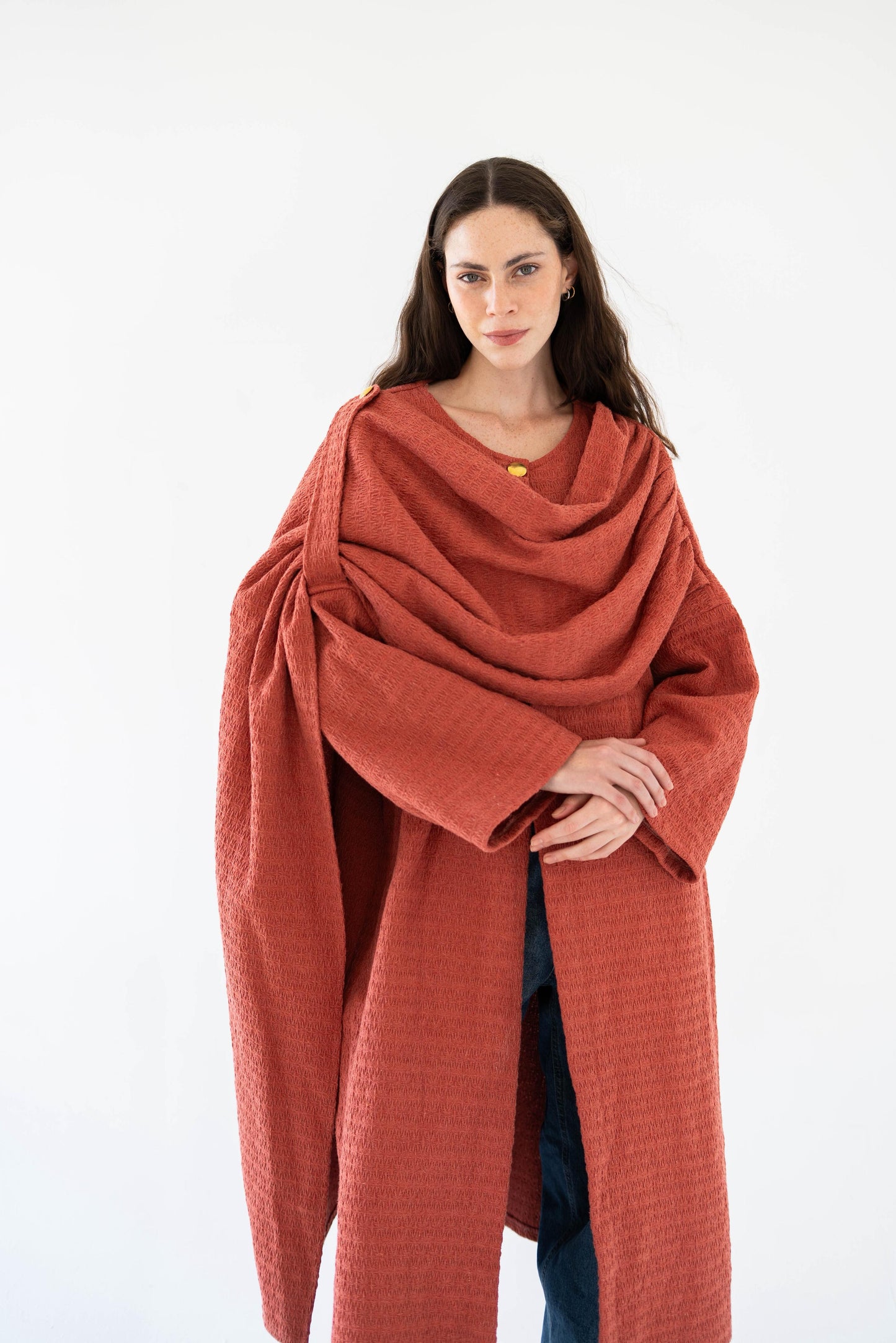 Lina Scarfed Coat-Women- Rust
