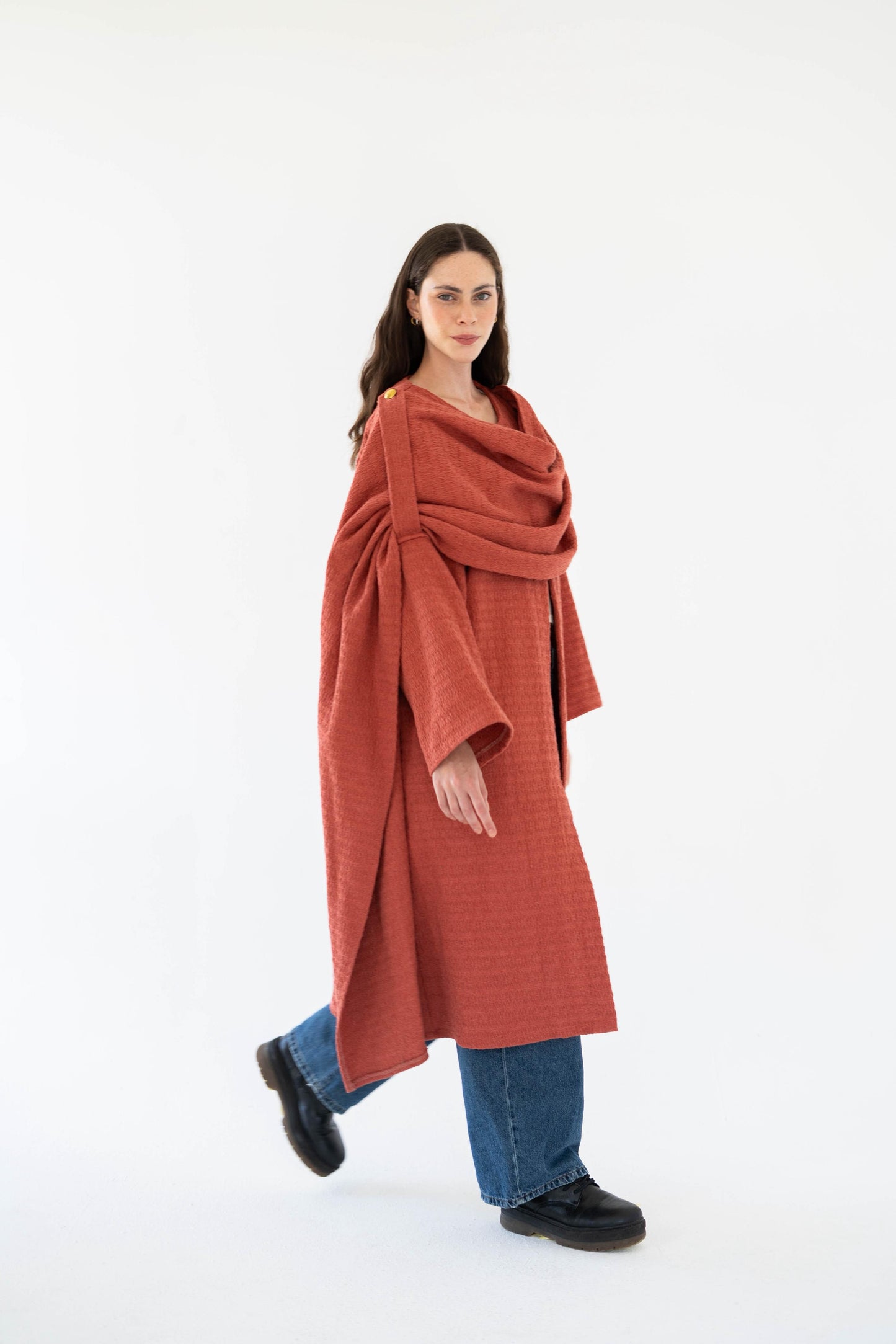 Lina Scarfed Coat-Women- Rust