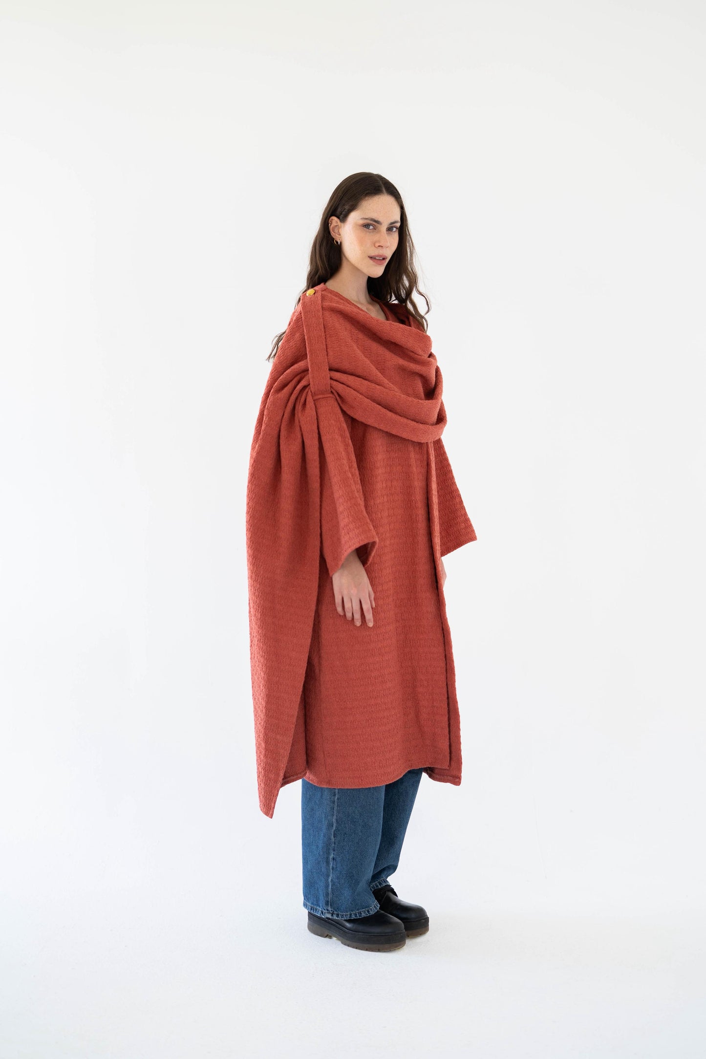 Lina Scarfed Coat-Women- Rust