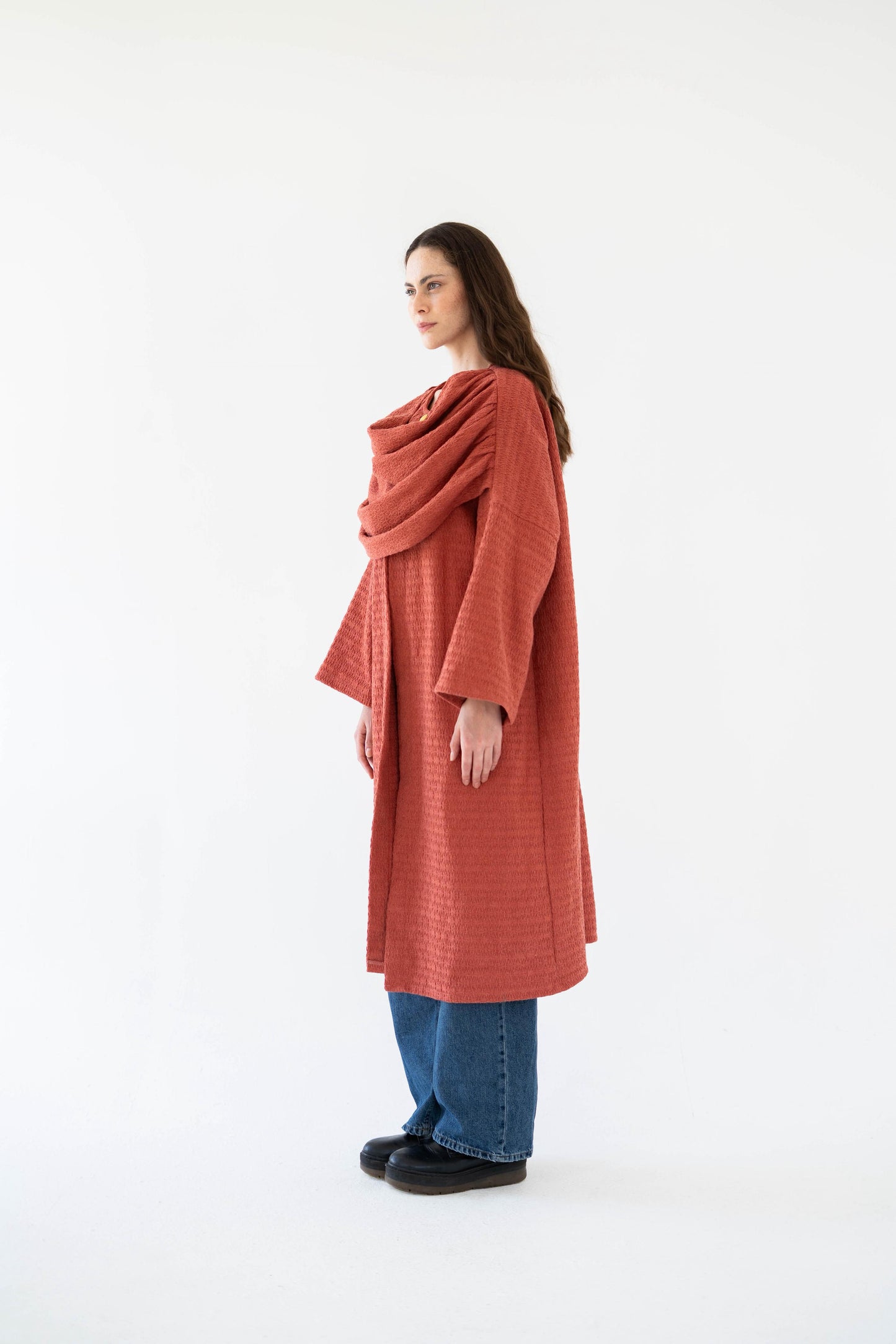 Lina Scarfed Coat-Women- Rust