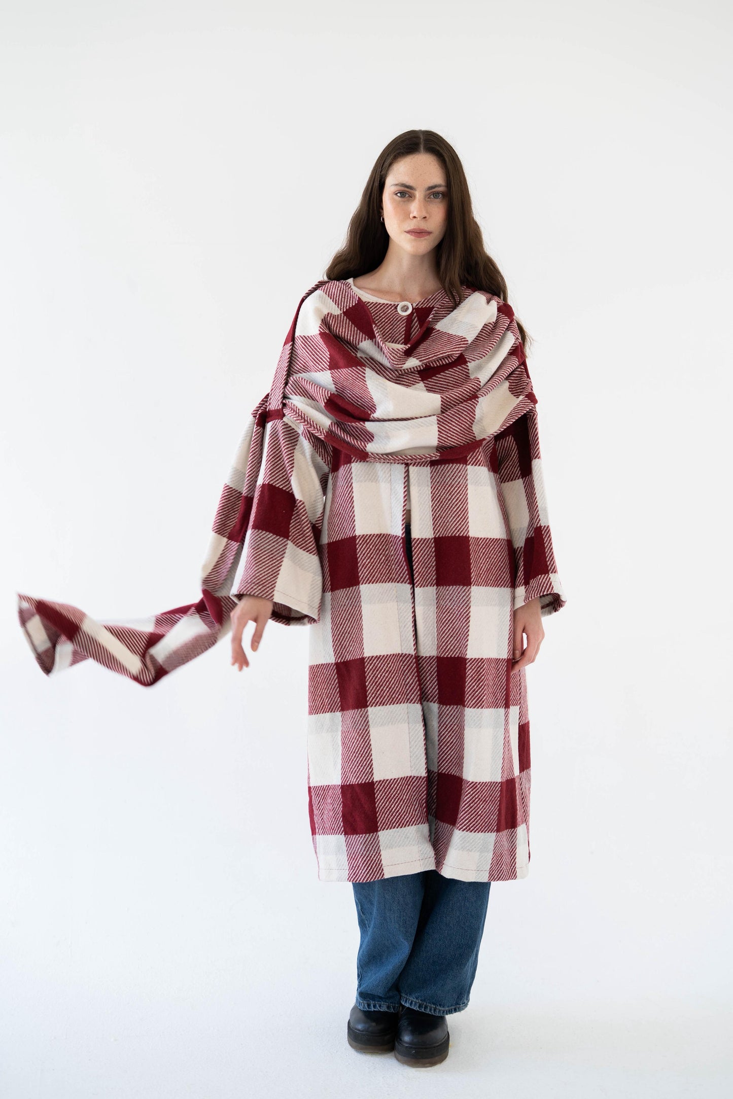 Lina Scarfed Coat- Women-Maroon
