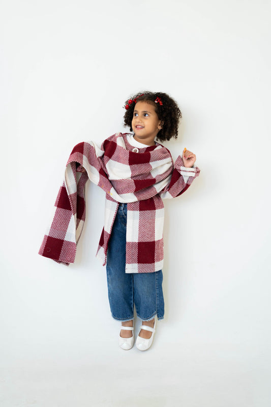 Lina Scarfed Coat – Kids-Maroon