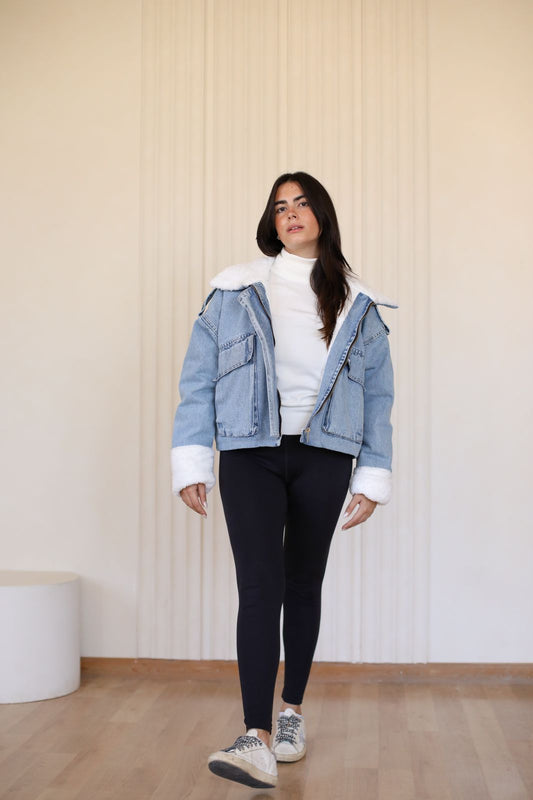 Oversized denim fur jacket - blue