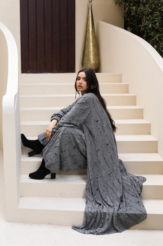 Snipped Summer Cotton Set-Dark Grey