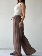 Summer Linen Elastic Waist Pants – Cafe