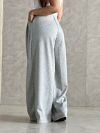 Wide-Leg Summer Melton Pants-Grey