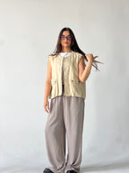 Oversized Cargo Zip Vest –Beige