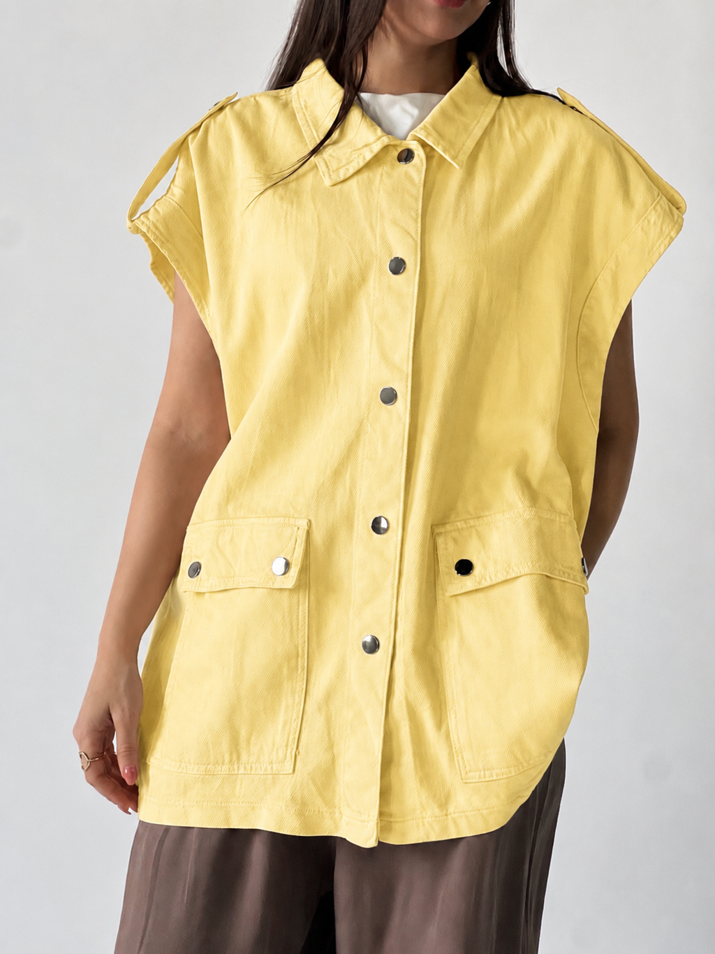 Oversized Long Cargo Vest - Yellow