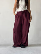Summer Linen Elastic Waist Pants – Maroon