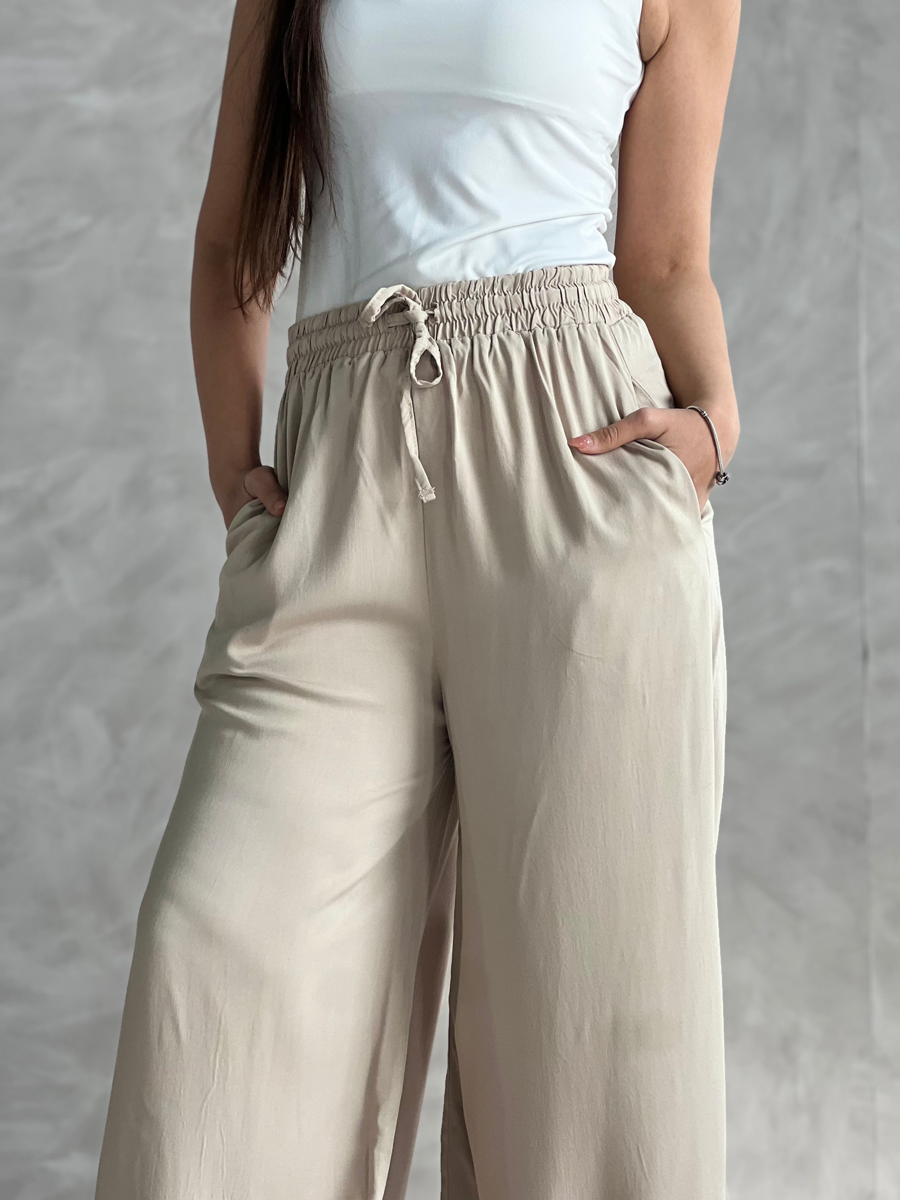 To-Go Summer Wide-Leg Linen Pants-Biege