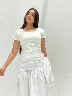 Side Tie Maxi Skirt-White
