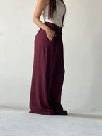 Summer Linen Elastic Waist Pants – Maroon