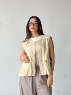 Oversized Cargo Zip Vest –Beige