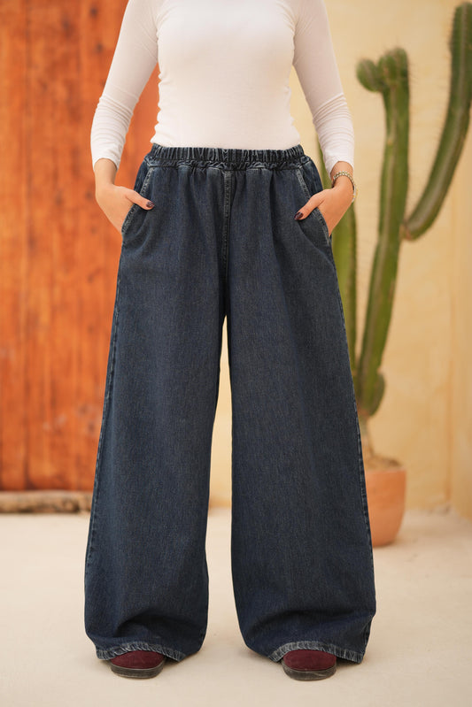 Essential Wide-Leg Denim-Dark blue