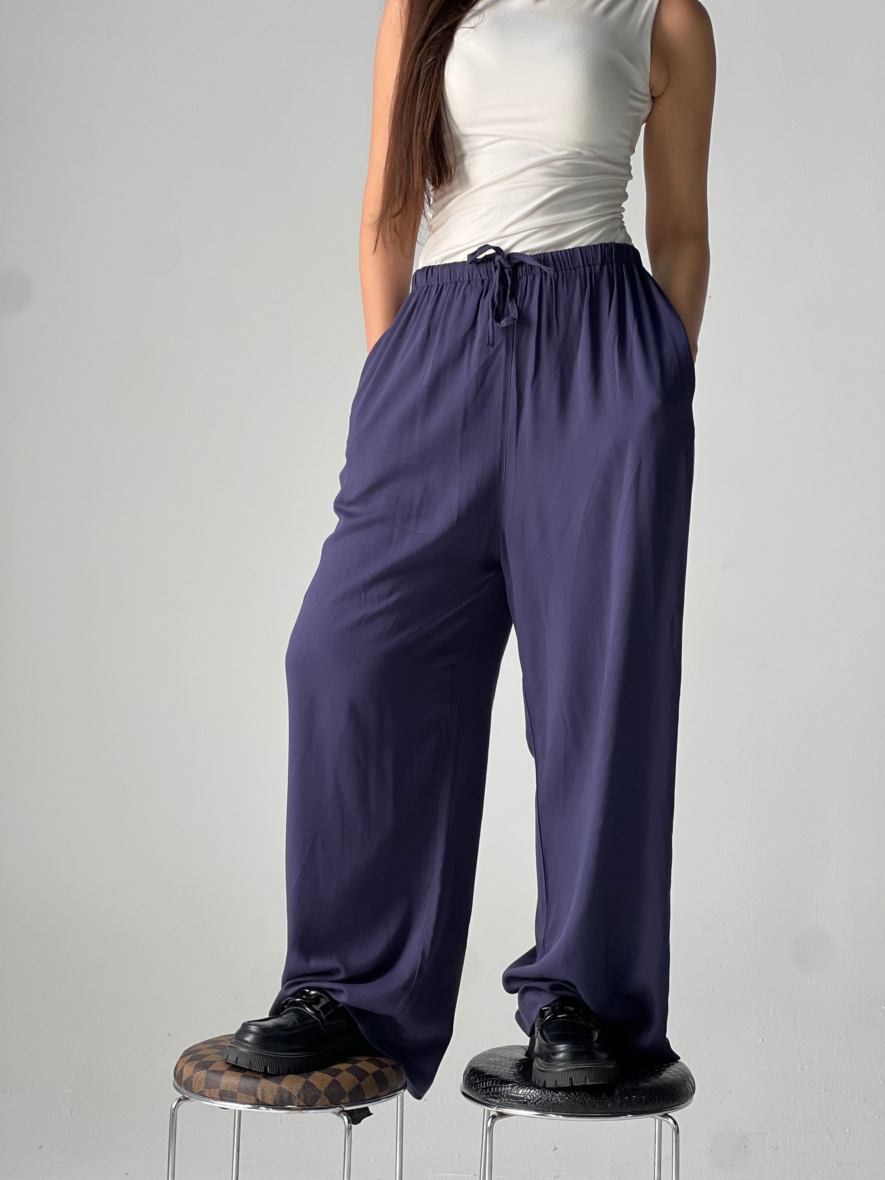 Summer Linen Elastic Waist Pants –Blue