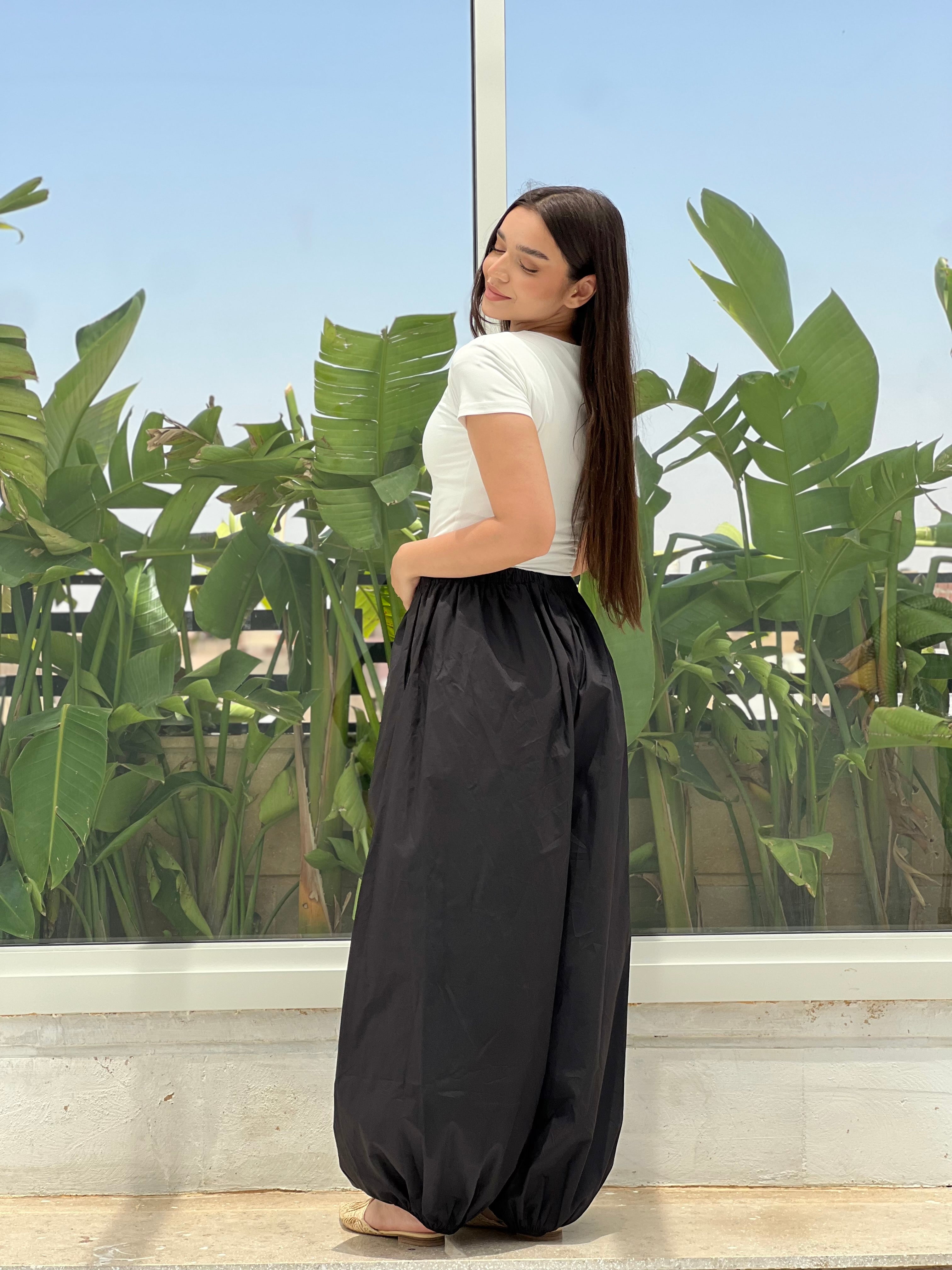 Oversized Balloon Pants-Black