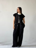Oversized Long Cargo Vest –Black
