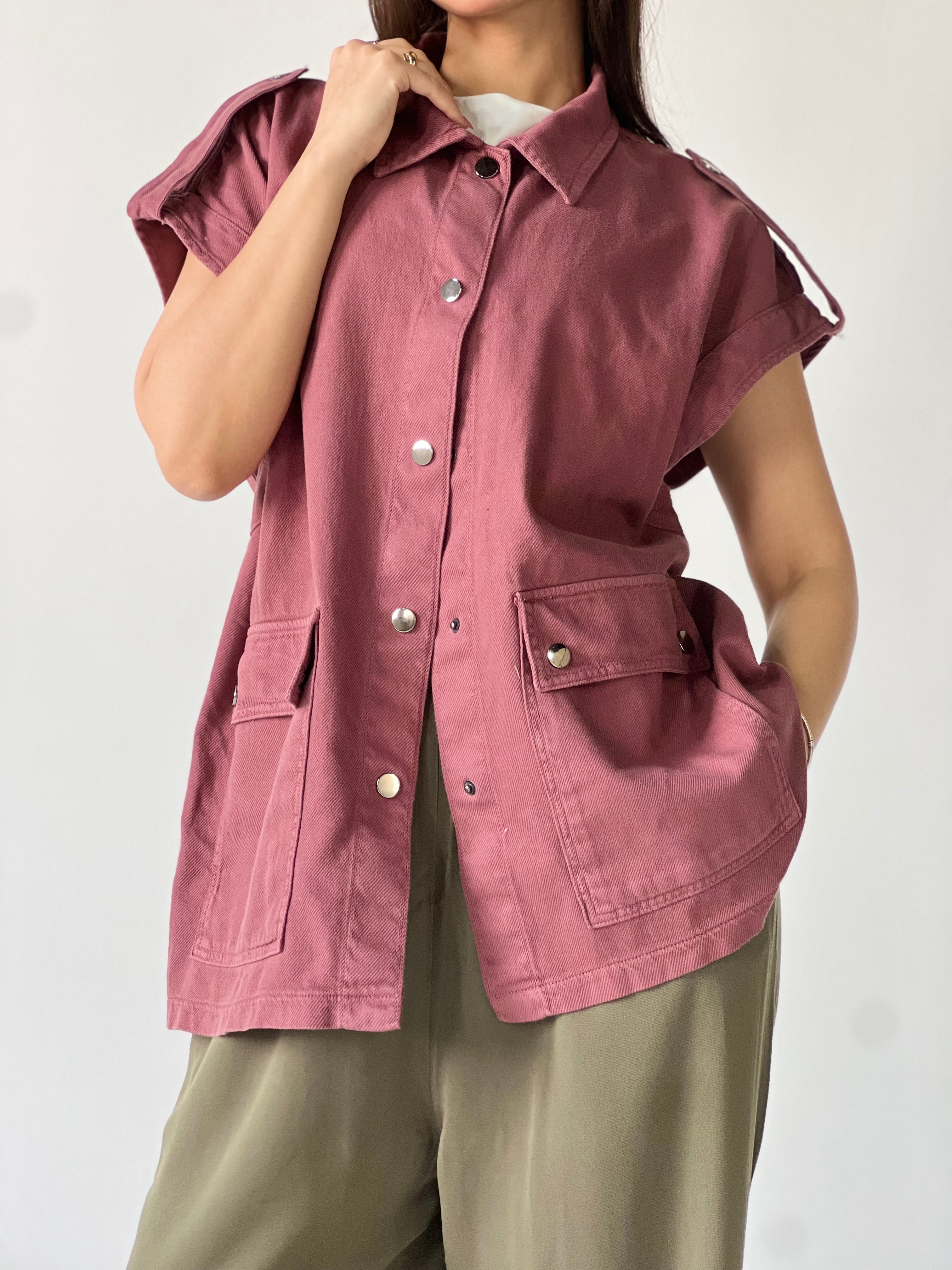 Oversized Long Cargo Vest – Burgundy
