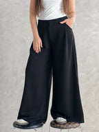 Wide-Leg Summer Melton Pants-Black
