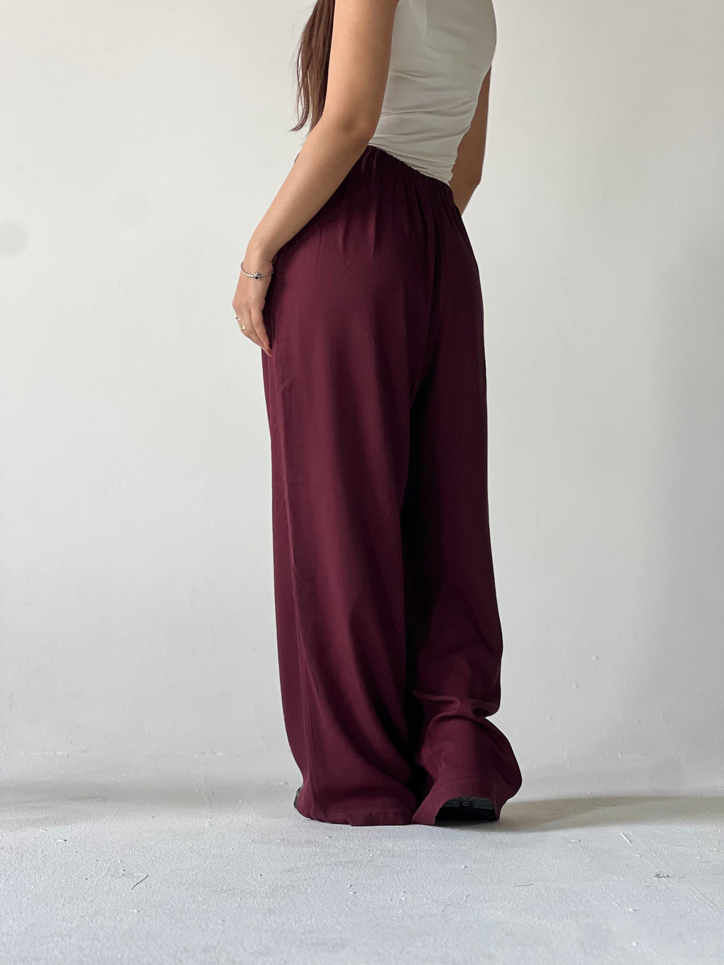 Summer Linen Elastic Waist Pants – Maroon
