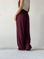 Summer Linen Elastic Waist Pants – Maroon