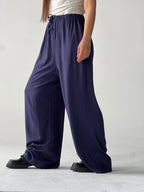 Summer Linen Elastic Waist Pants –Blue