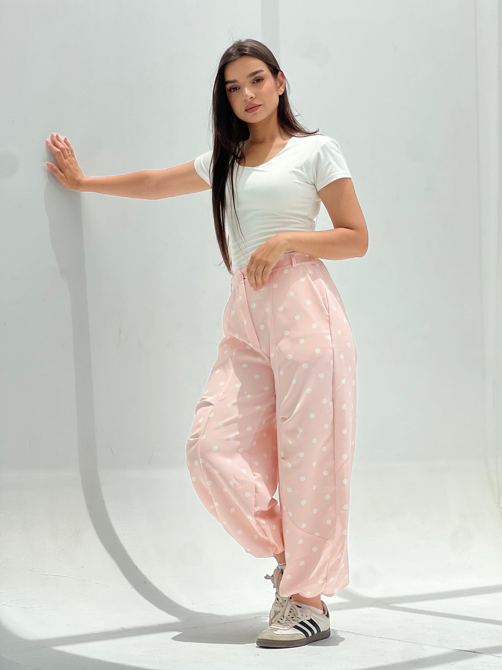 Polka Balloon Pants-White X Pink