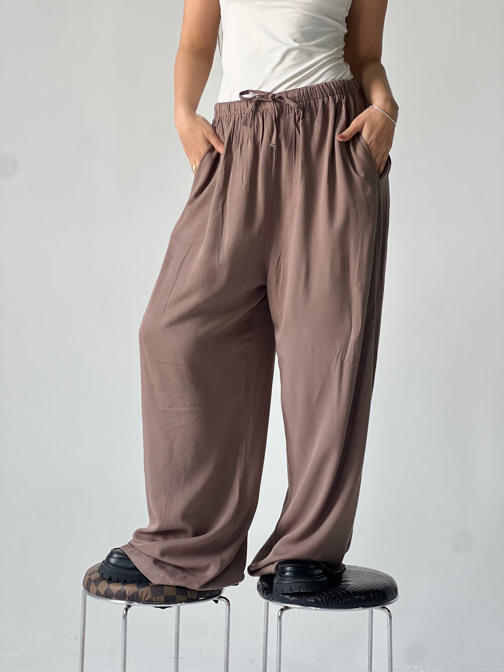 Summer Linen Elastic Waist Pants – Cafe
