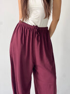 Summer Linen Elastic Waist Pants – Maroon