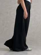 Wide-Leg Summer Melton Pants-Black