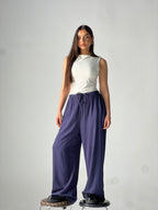 Summer Linen Elastic Waist Pants –Blue