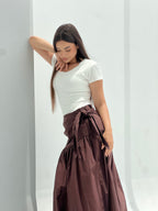 Side Tie Maxi Skirt-Brown