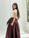 Side Tie Maxi Skirt-Brown