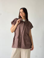 Oversized Long Cargo Vest –Brown