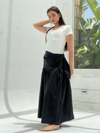 Side Tie Maxi Skirt-Black