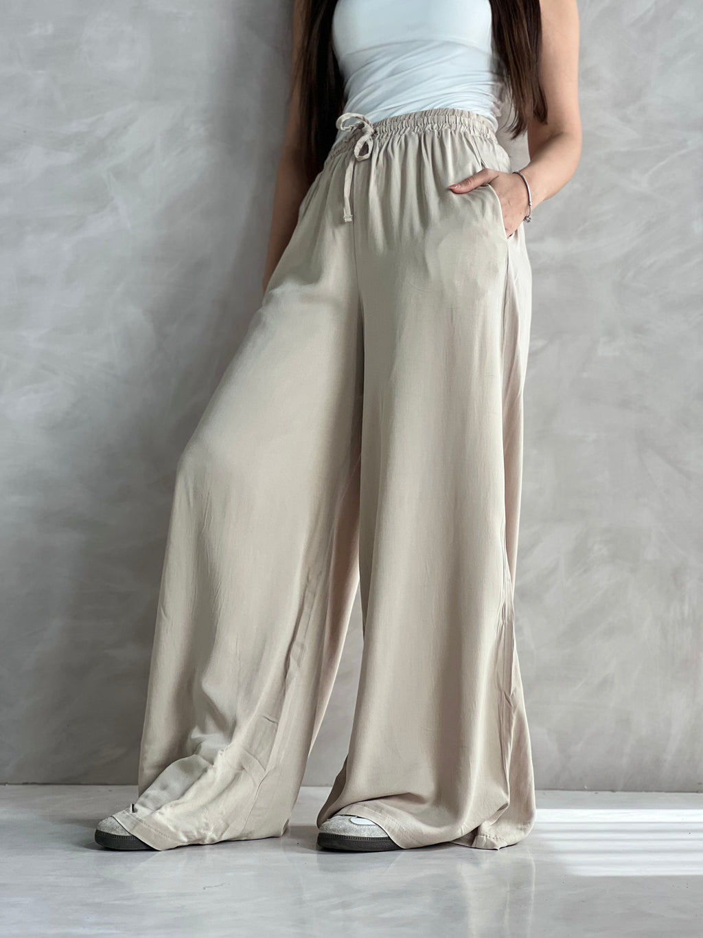 To-Go Summer Wide-Leg Linen Pants-Biege