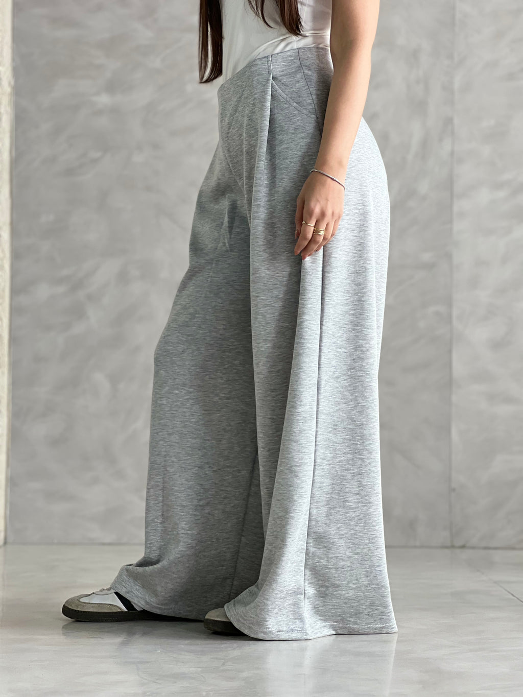Wide-Leg Summer Melton Pants-Grey