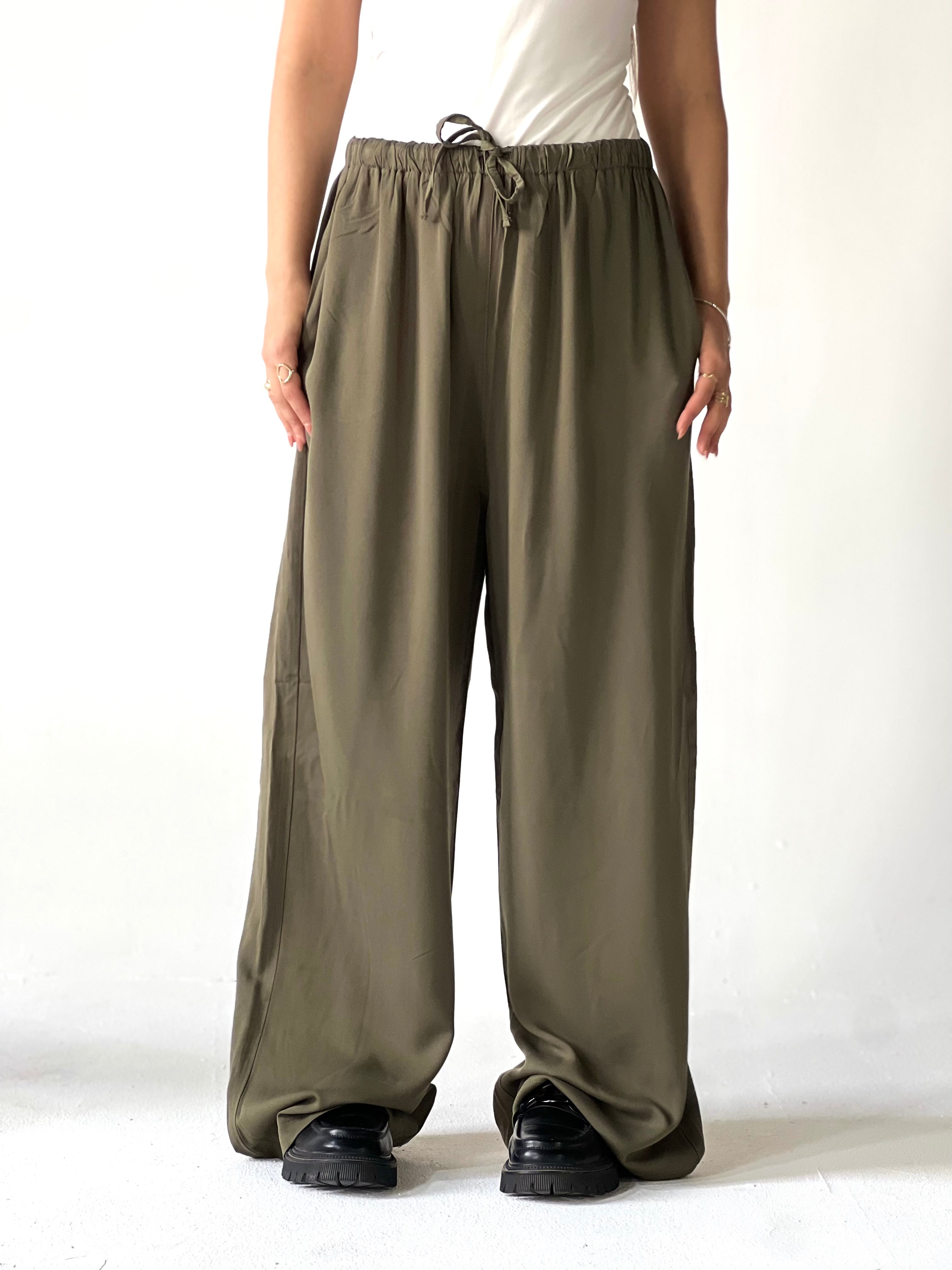 Summer Linen Elastic Waist Pants –Olive