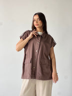 Oversized Long Cargo Vest –Brown