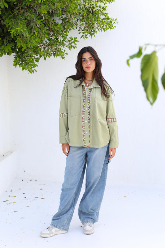 Tapestry Touch Overshirt denim jacket-Olive