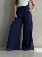 To-Go Summer Wide-Leg Linen Pants- Blue